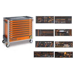 Beta BW 2400S XL9/E-XXL Grijs Gereedschapswagen breed model met 9 laden voorzien van anti-omvalsysteem en 716-delig assortiment gereedschappen + PS5 cadeau